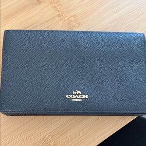 Coach Black Pebbled Leather Wallet Crossbody with Gold Logo